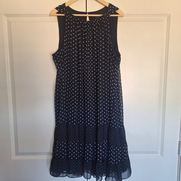 💙 JBS Women Polkadot Midi Sleeveless Lines Flowy Dress Size 22 Preppy Fall Cott - Picture 1 of 8